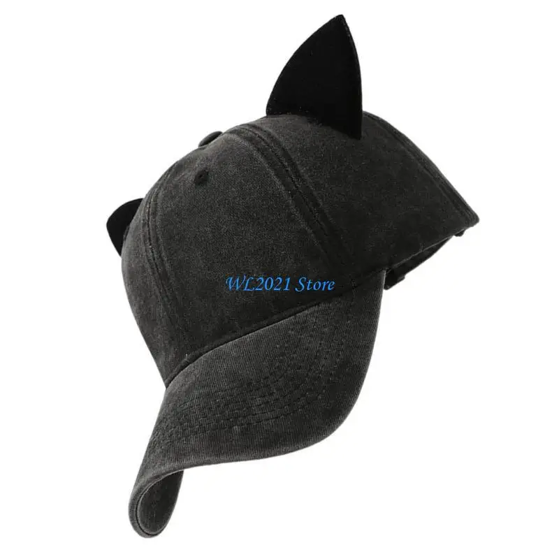 

G5GC Subculture Adjustable Baseball Hat Kitten Ear Wide BrimmedHat for Photo