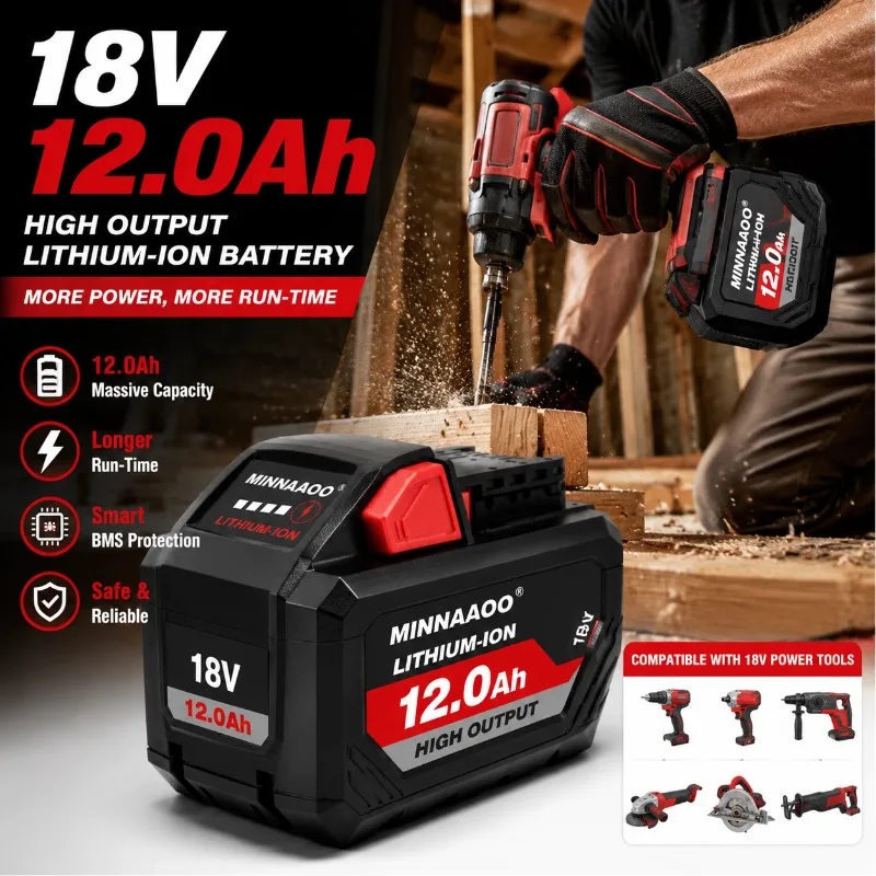 For Milwaukee M18 18V 12.0Ah Battery Pack Lithium Ion Rechargeable Battery High Capacity For Cordless Power Tools