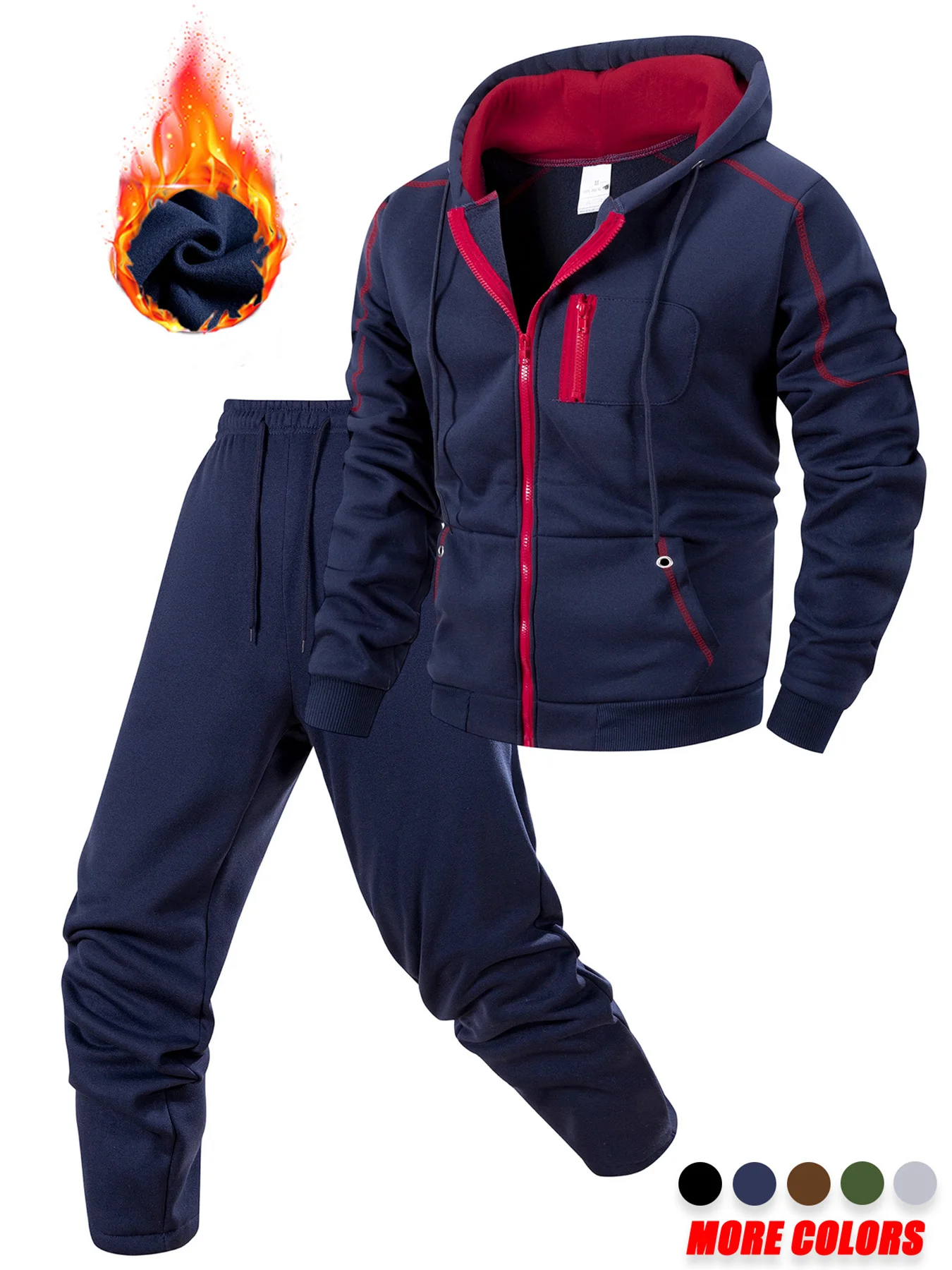 Men's Sportswear Set for Spring and Autumn Sporty Casual Jacket + Sport Pants Jogging Suit Hooded Sweatshirt Pant Tracksuits