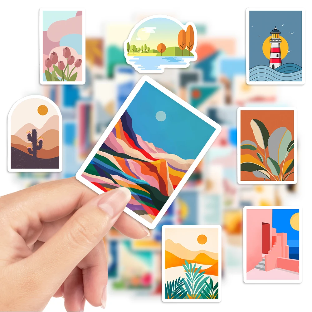 ملصقات مناظر طبيعية تجريدية جمالية يمكنك صنعها بنفسك ألعاب أطفال هدية ملصق مزخرف لمجلة القصاصات والكمبيوتر المحمول والهاتف والأمتعة المقاومة للماء