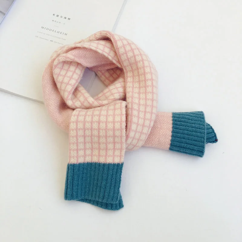 Korean Version Small Lattice Contrast Kids Woolen Scarf  Autumn Winter New Baby Girls Baby Boys Warm Scarf