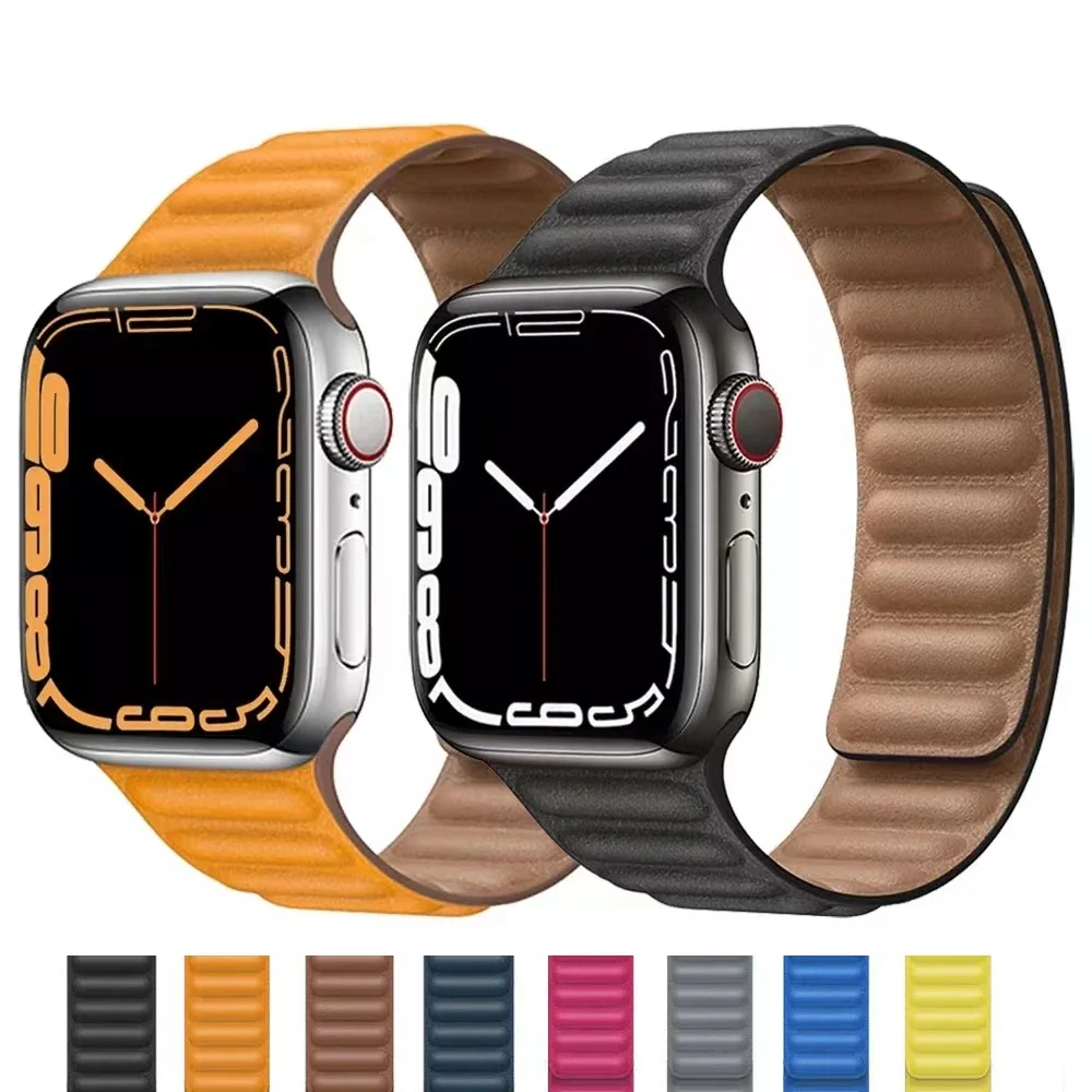 الجلود ربط سوار حزام ل أبل الترا 10 9 8 7 49 مللي متر 46 مللي متر 42 مللي متر 45 مللي متر 41 مللي متر المغناطيسي معصمه iWatch 6 5 SE 44 مللي متر 40 مللي متر