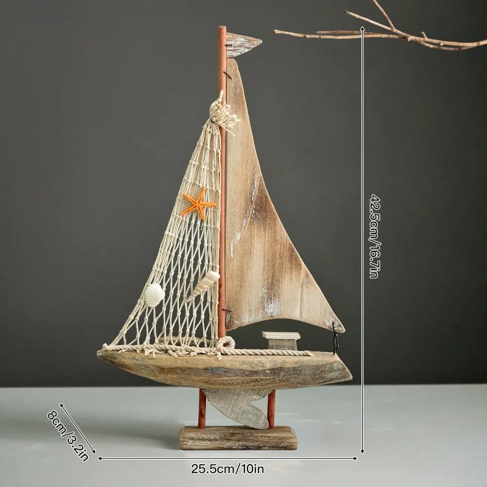 Mediterranean Style Mini Sailboat Model Wood Multi-size Desktop Ornament Model Starfish Conch Multicolor Tabletop Boat Model