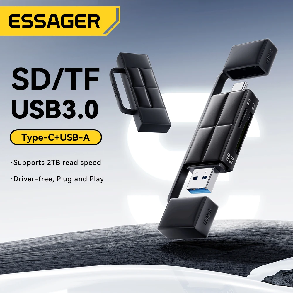 

Адаптер для карт памяти Essager 2 в 1, USB A Type-C, SD, TF, для телефона, ПК, ноутбука, USB 3.0, 2.0