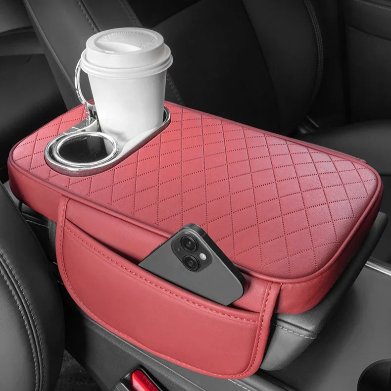 

Подушка на подлокотник центральной консоли автомобиля с 2-мя подстаканниками и боковым карманом из искусственной кожи, усиленные накладки на подлокотник автомобиля, чехол