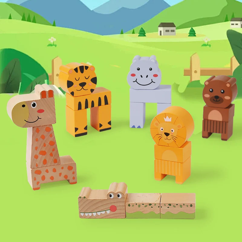 Juguete de bloques de animales apilable, juguete educativo de apilamiento para niños, juego de equilibrio de coordinación mano-ojo para mejorar la primera infancia