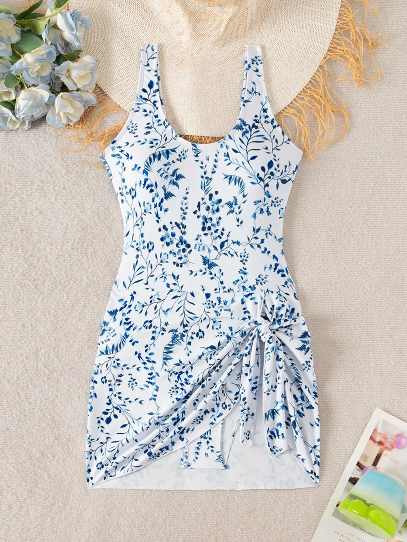 

One Piece Women Floral Print Tie Side Swimsuit For Beach Vacation