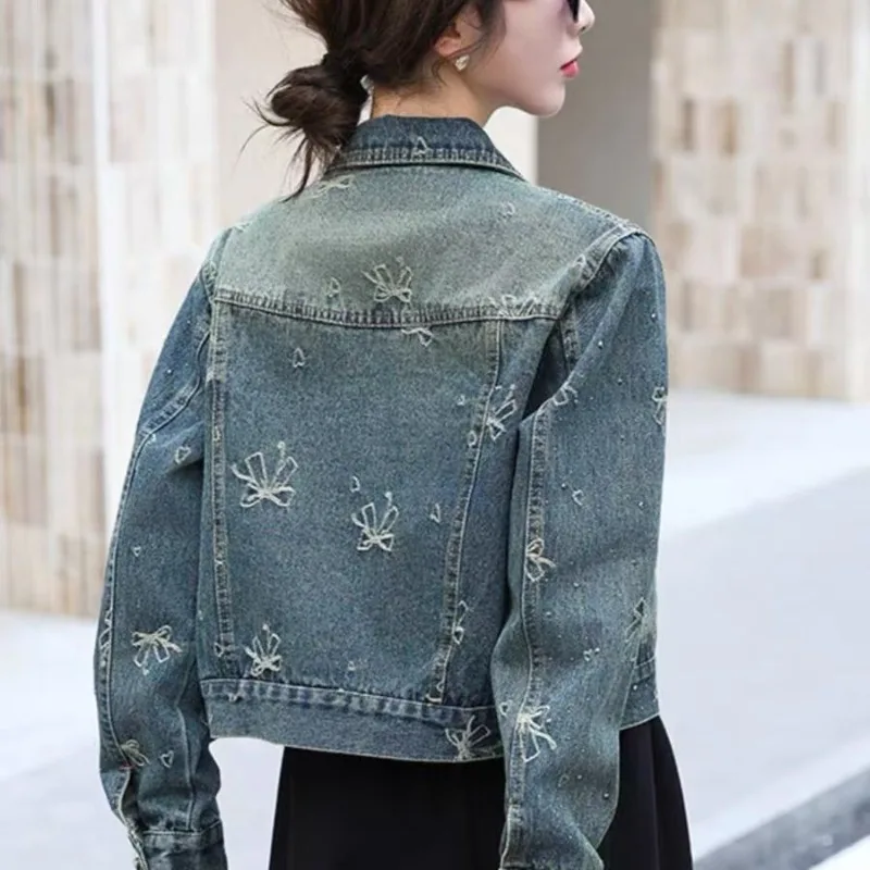 

Women's Short Denim With Bow & RhinestonesSpring/autumn Printed Embroidered Workwear For Petite Size