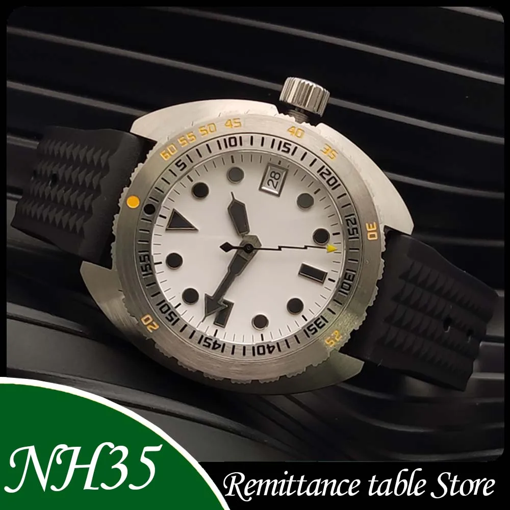 42mm new silver stainless steel fashion Japan NH35  mechanical watch for men, black rubber strap, elegant white dial watch