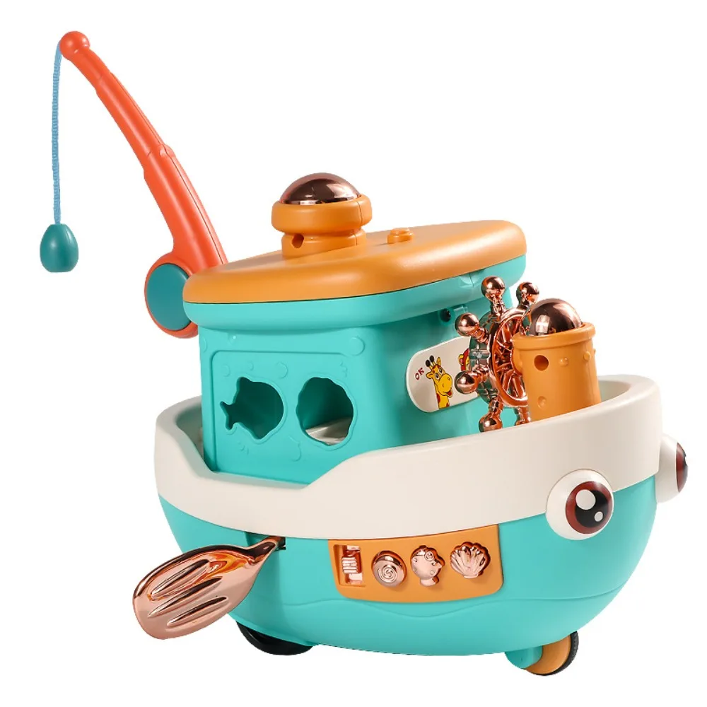 

Electric Cruise Boat Toy Go Fish Storage Musical Sound Kids Toy Early Education Sensory Interactive Lights Sounds Ship Toy