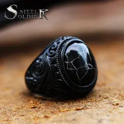 Steel soldier Size Green stone Stainless Steel Ring For Man Woman high quality fashion jewelry