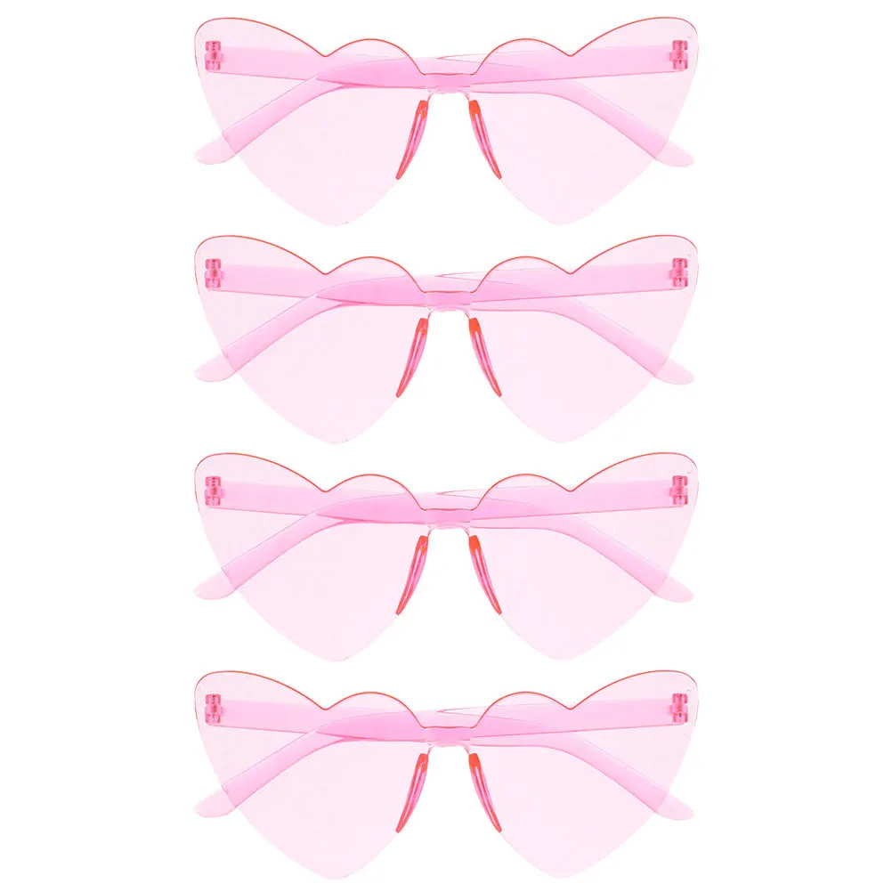 4 قطع من النظارات الشمسية بدون إطار على شكل قلب للحفلات الخارجية والشاطئ المرح العصرية بدون إطار نظارات شمسية على شكل قلب #1