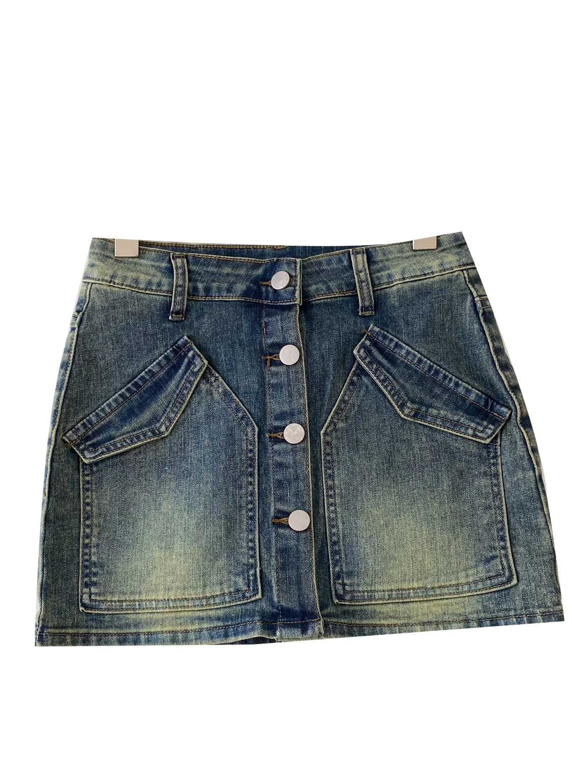 Retro americano denim faionable a linha saia de cintura alta feminina commute sle botão design sensação ci saia casual