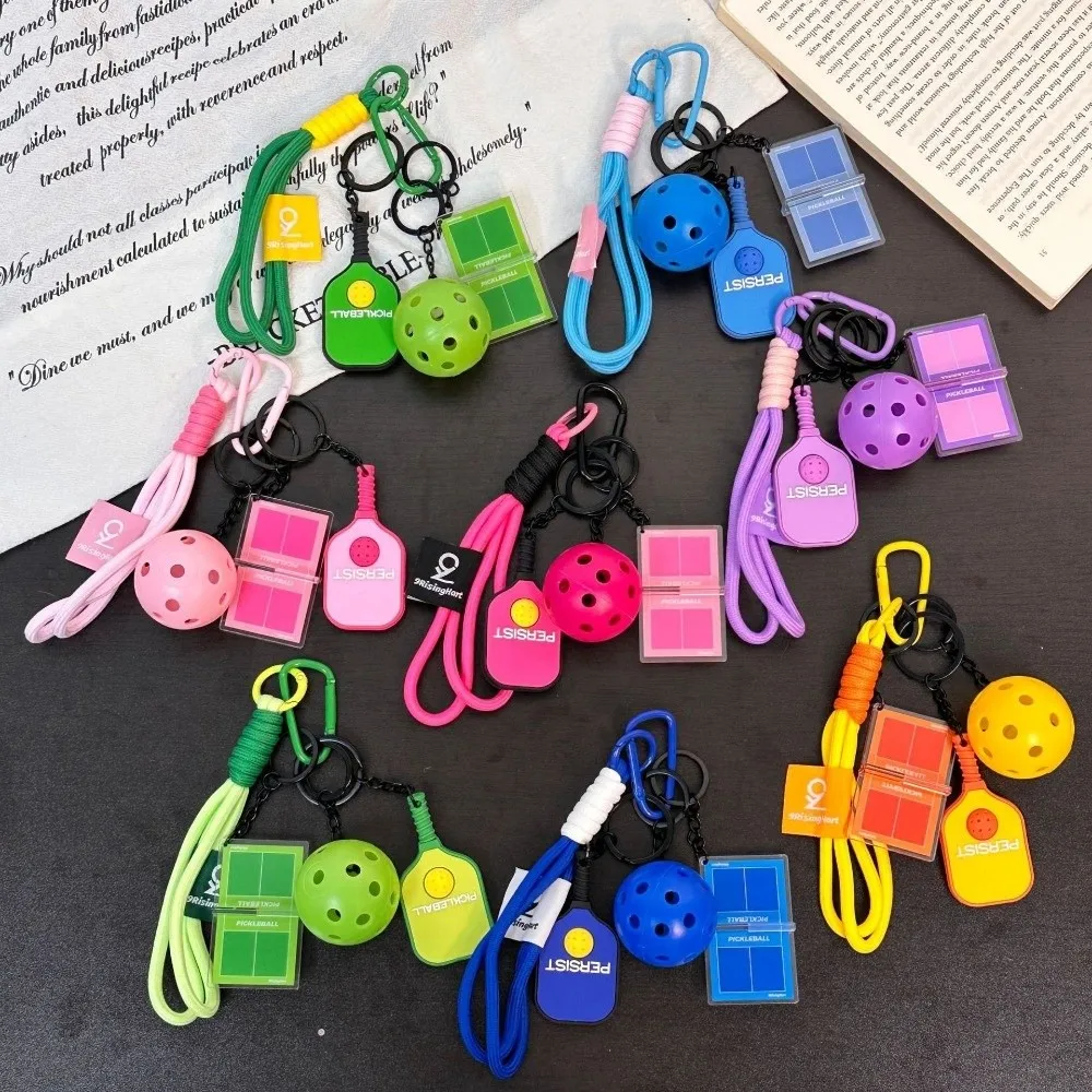 PVC Pickleball Paddle Set Keychain Detachable with Buckle Simulation Pickleball Keyring Dopamine Fitness Series Pendant