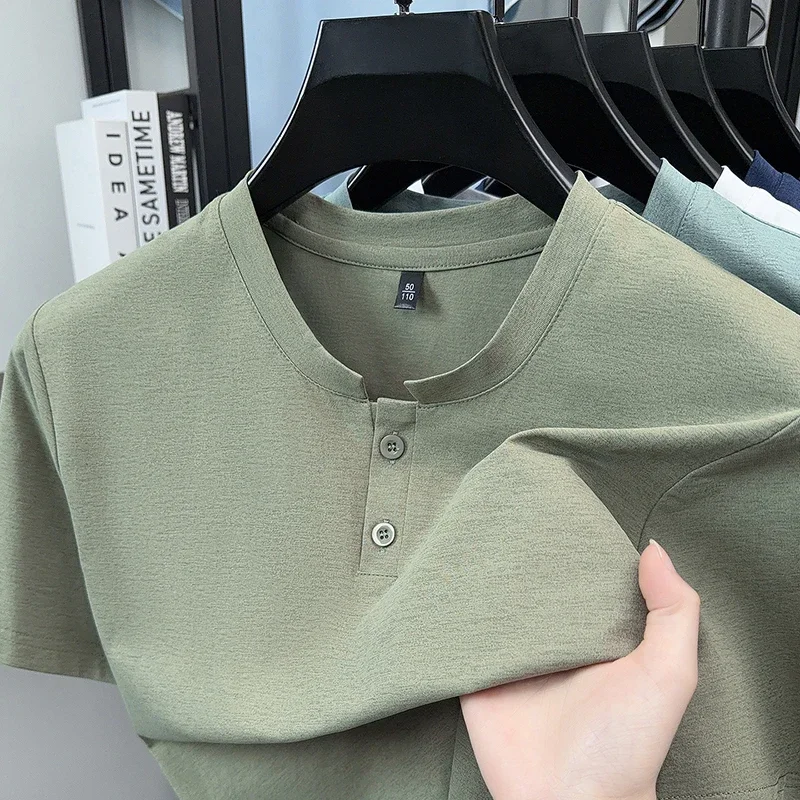 Mens Heather Henley Notch Neck Short Sleeve T Shirts Soft Stretch Moisture Wicking Casual Basic Tops For Summer Daily