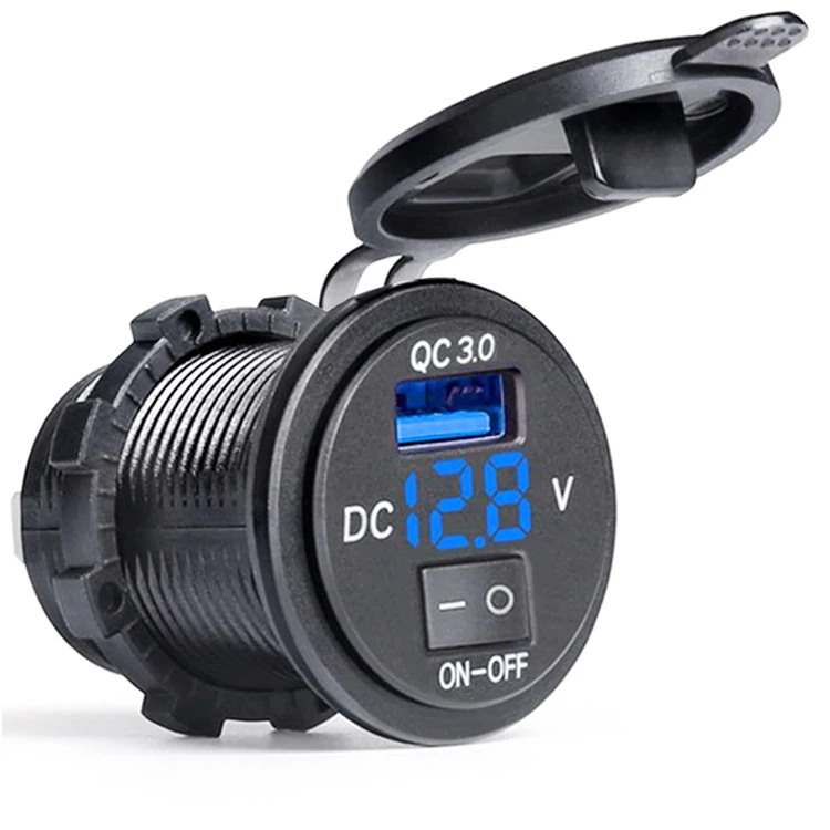 Quick Charge 3.0 USB Car Charger Socket Digital Display Voltmeter USB Charger Socket with ON-OFF Switch for Car Motorcycle ATV image 6