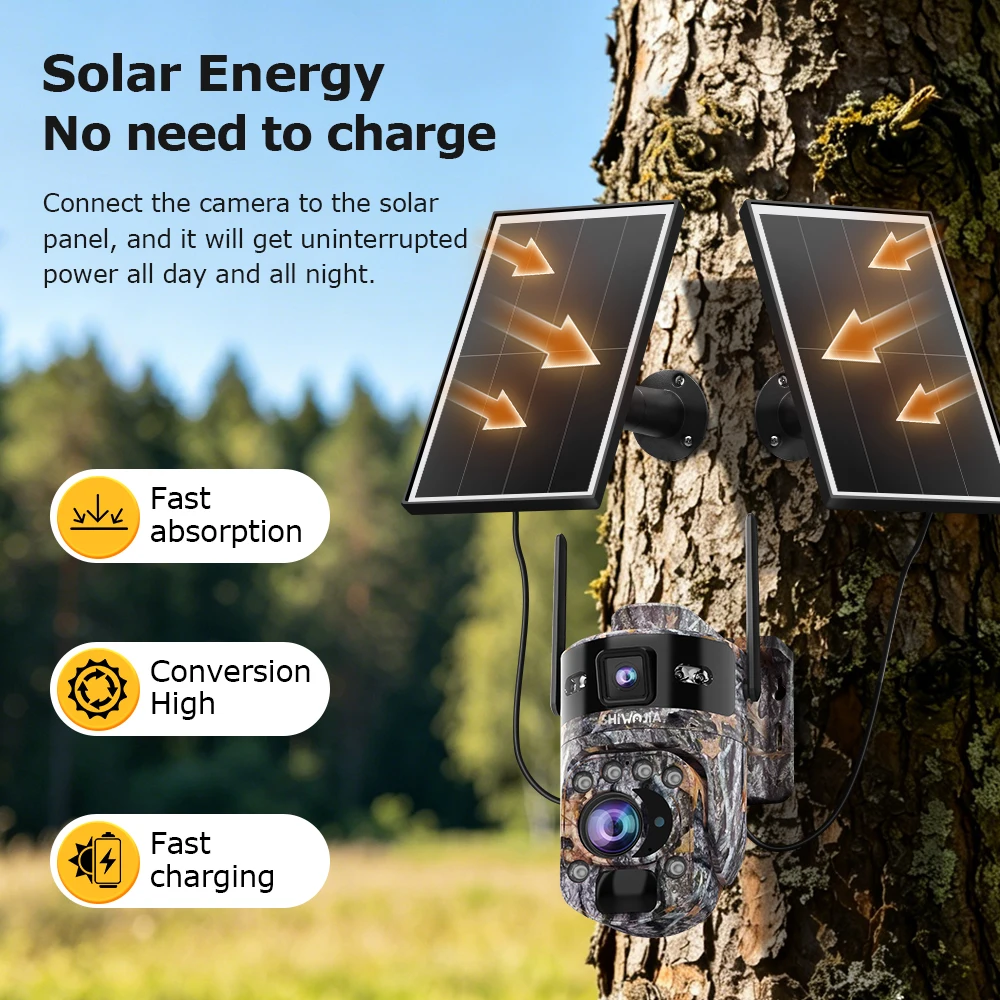 SHIWOJIA 60X ZOOM 12MP 4G SIM Solar Camera AOV 24/7 Video Recording Outdoor 360° WIFI Battery Security Cameras PIR Night Vision