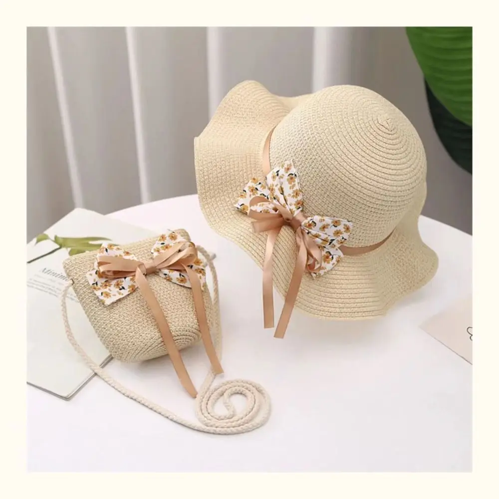 Kids Girls Summer Sun Hat Straw Hat Bag Fashion Children Sunscreen For Girls Cool Hat Handbag Cute Breathable Baby Accessories