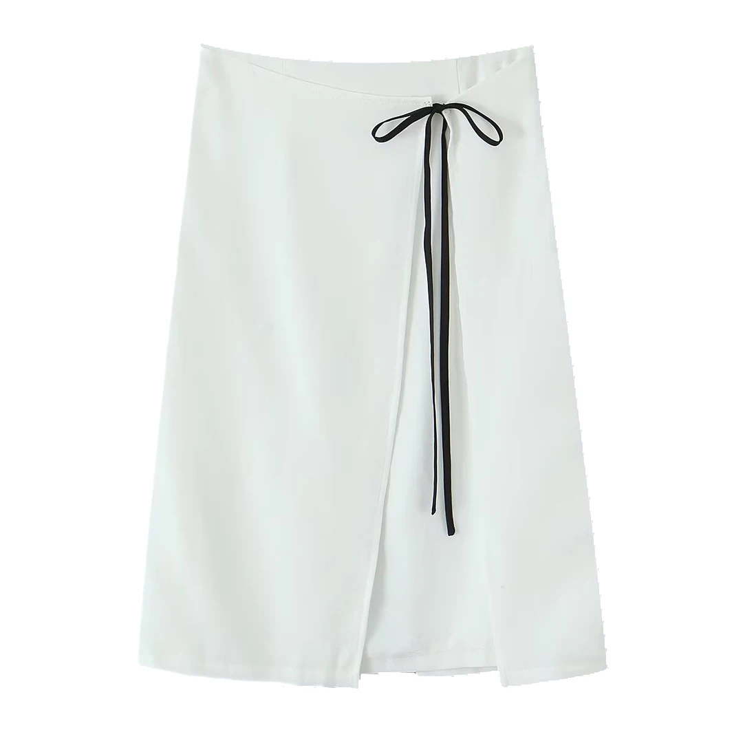 

Topenomi Contrast Color Bandage Bow Waist Skirts Women Autumn New Simple Solid A-line Mid Length Skirt Y2k Versatile Chic Skort