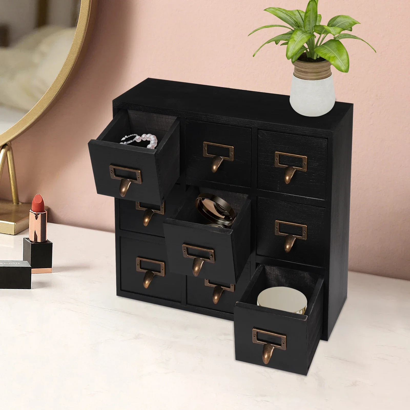 

9 Drawers Apothecary Cabinet, Apothecary Chests and Cabinets, Herb Storage Box, Wooden Desk Drawer Organizer
