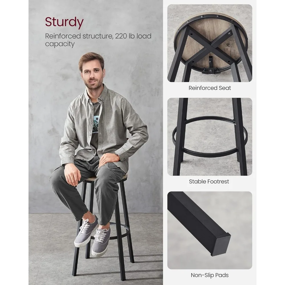 Barhocker 2er-Set, Barhocker mit Rückenlehne, Barhocker Barhocker mit Rückenlehne, Stahlrahmen, einfache Montage