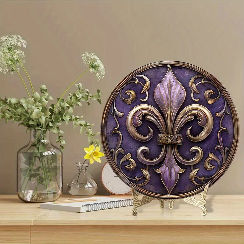 علامة الألومنيوم Fleur De Lis إكليل ، ديكور حائط معدني مطبوع HD مقاوم للماء ، ثقوب مسبقة الحفر للمنزل ، مقهى ، 1! #2