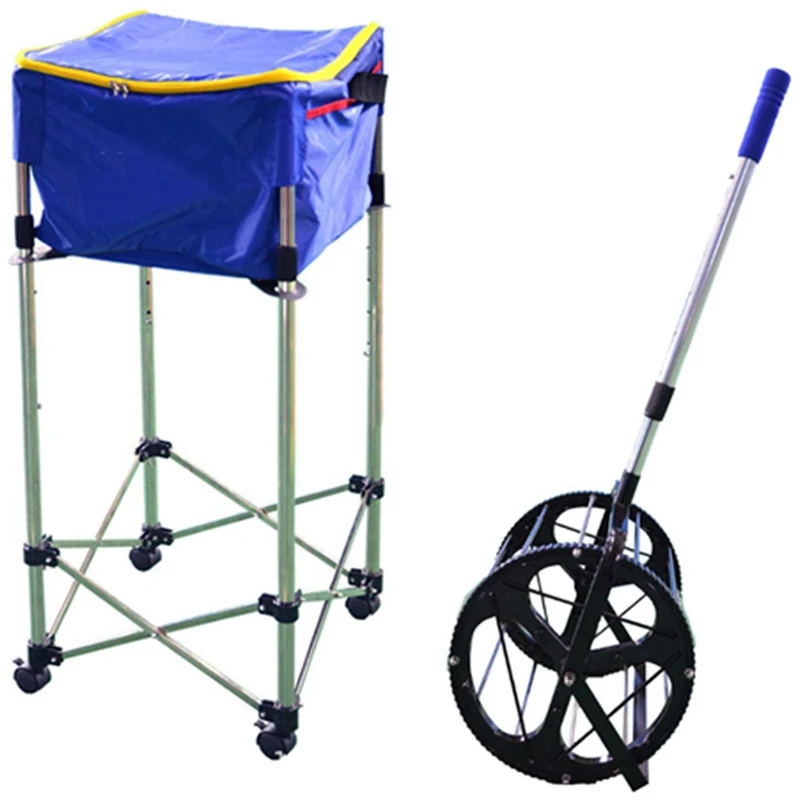 1 Pcs Tennis Trolley Wheeled Ball Caddy Cart Basket Net & 1 Pcs Ball Storage Net Tennis Ball Table Tennis Ball Picker