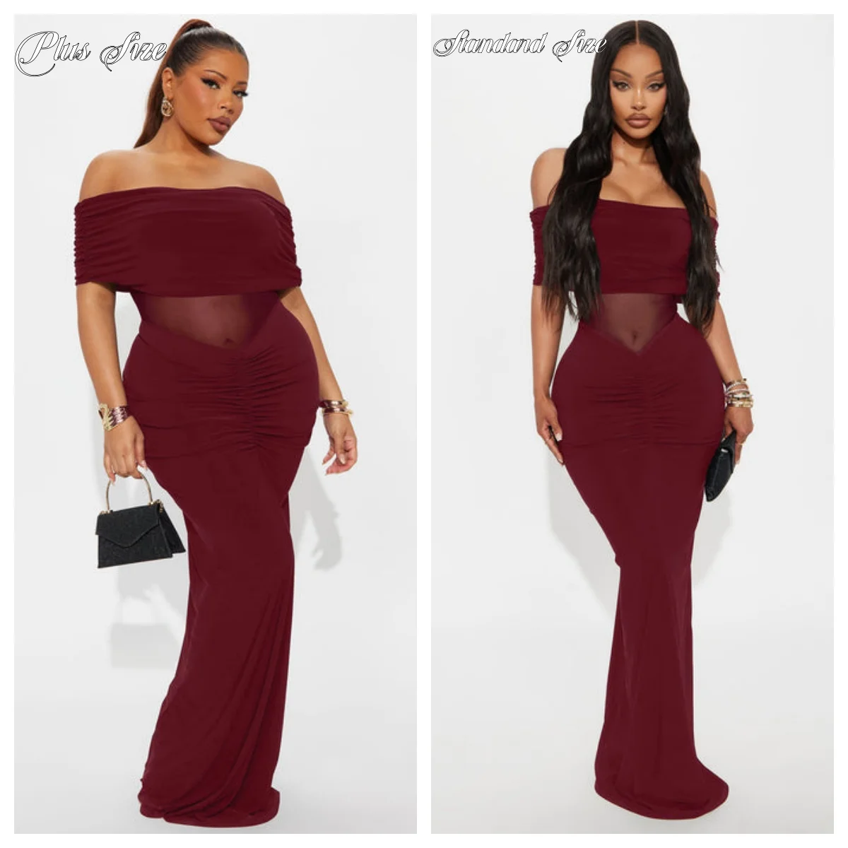 

Plus-Size Women Mesh Seamwork Sexy Maxi Dress Women Fashion Off-shoulder Strapless Sleeveless Backless Party Long Dress