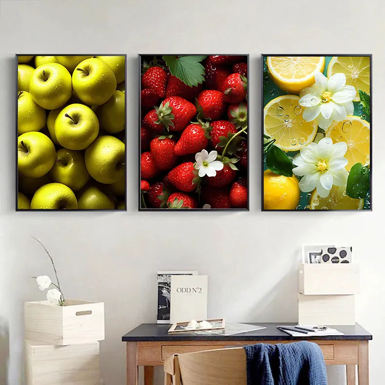 Fruit Stew Cherry Lemon Strawberry Wall Art Canvas Painting Modern Poster Wall Picture Home Decor Living Room Kitchen Restaurant