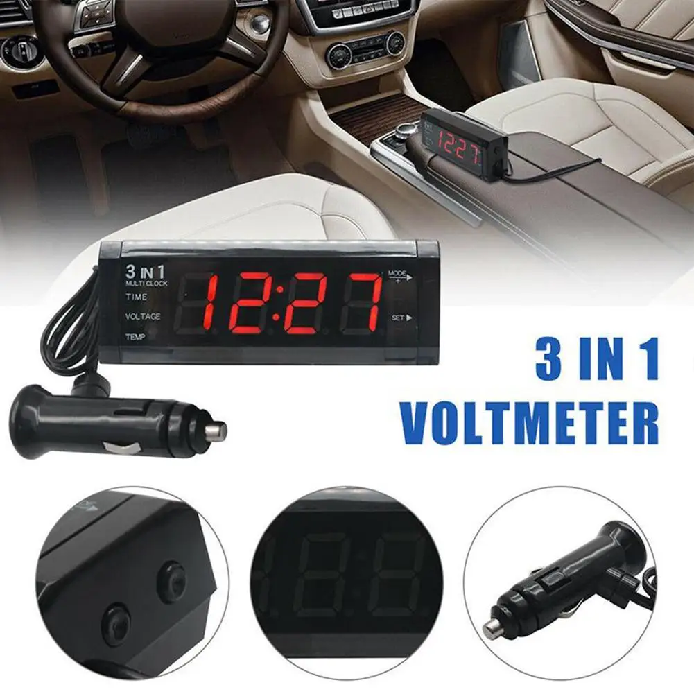 

3 in 1 12V Digital Auto Car Thermometer Voltmeter Voltage Meter screen clock digital Tester voltmeter Clock Display Monitor F4L7