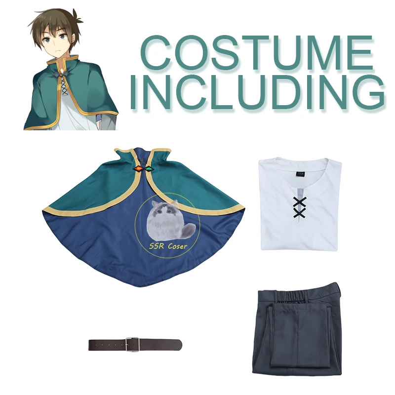 Anime Sato Kazuma Cosplay Costume, Kono Subarashi Sekai Ni Shukufuku Wo! Uniforme avec Perruque pour Homme Adulte, Vêtements de ixd'Halloween