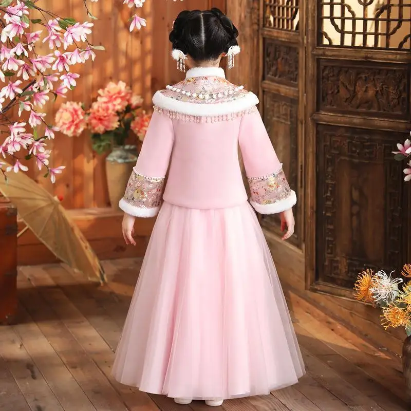 아동복 가을 겨울 신상 한복 여아 드레스 고대 의상 따뜻한 설날 의상 유아동 당나라 의상 무대 의상