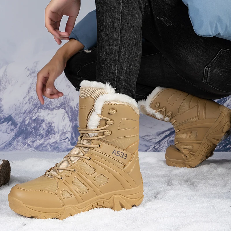 Size 36-47 Unisex Snow Boots Outdoor Off-Road Long Boots Dirt-Resistant Women Mid-Calf Boots Khaki Waterproof Winter Warm Shoes