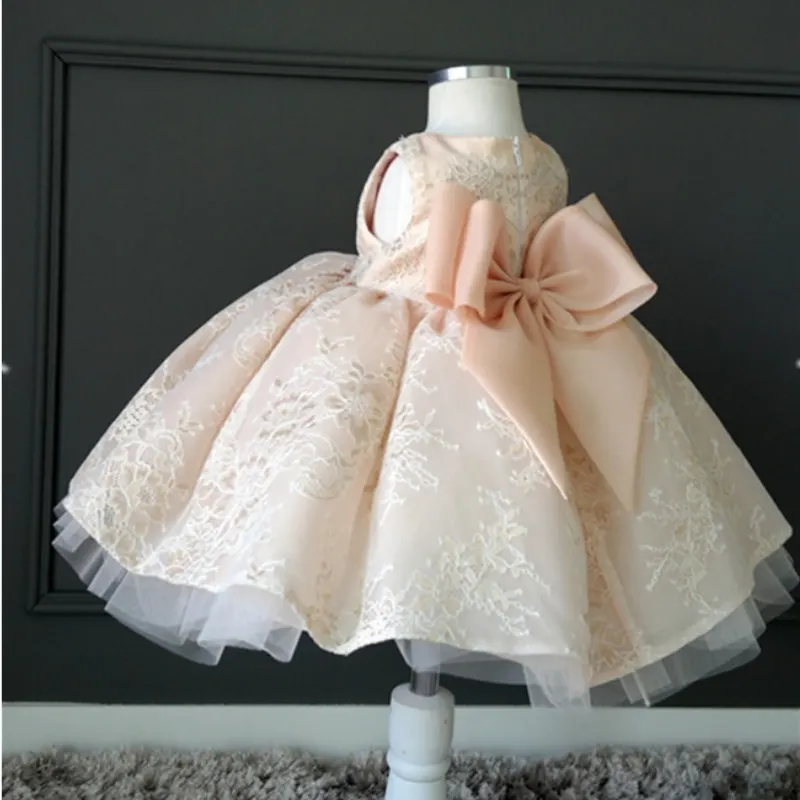 Baby Girl Princess Luxury Bow Dress Infant Toddler Flower Embroidery Kid Elegant Tulle Vestido Party Birthday Baby Clothes 1-12Y