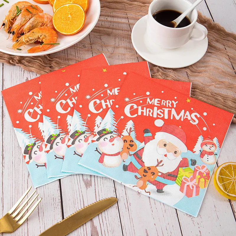 

60Pcs Disposable Napkins for Christmas Merry Christmas Cartoon Print Napkins Festival Party Decoration Folding Tissue