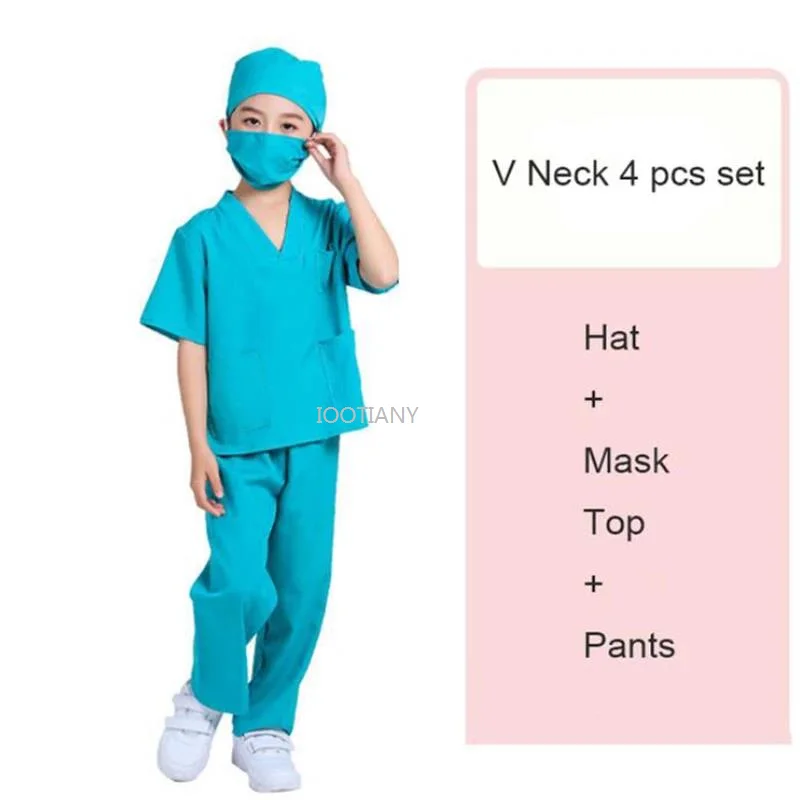 2024 Kids Doctor Nurse Work Shirt Pants Coat Suit Children Surgical Uniform Unisex Cosplay Halloween Costumes