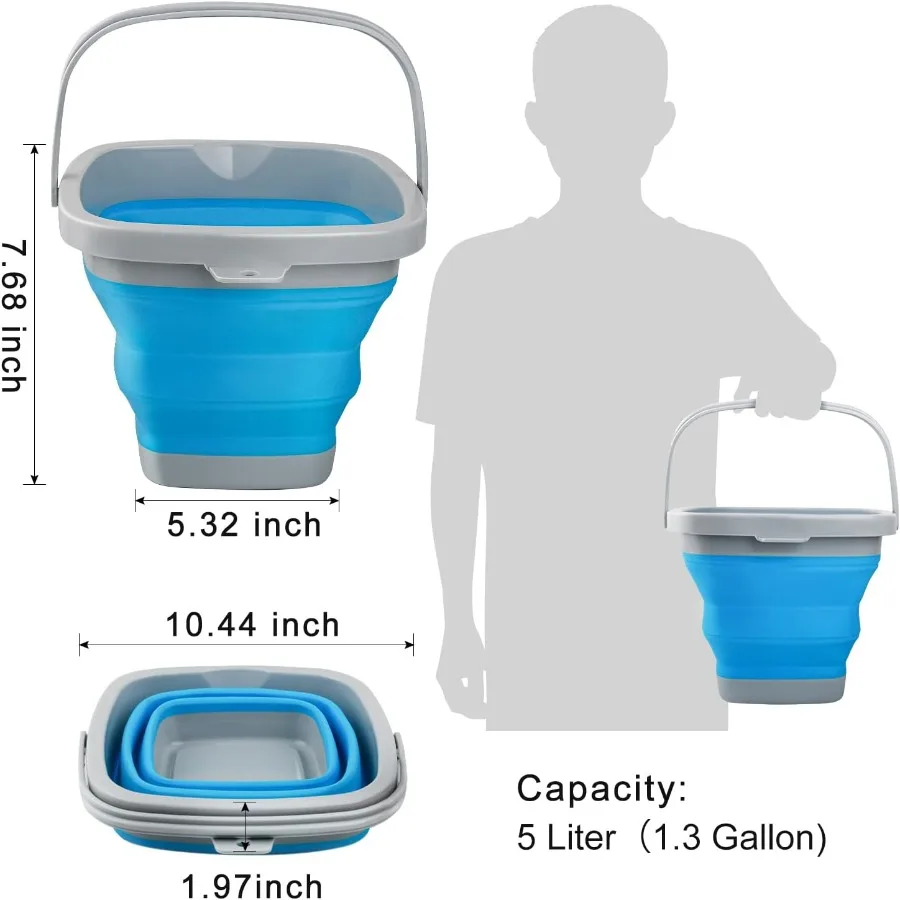 دلو ممسحة قابل للطي ودلو للثلج 5L 1.3 جالون للتنظيف المنزلي من السيليكون مماسح الغبار دلو مستلزمات تنظيف الحمام المحمولة #2