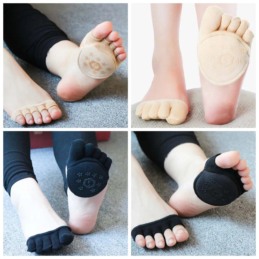 Split-Toe Silicone Toe Separator Socks Foot Care Solid Color Half Palm Insoles Invisible Cotton Five Finger Socks Girls/Women