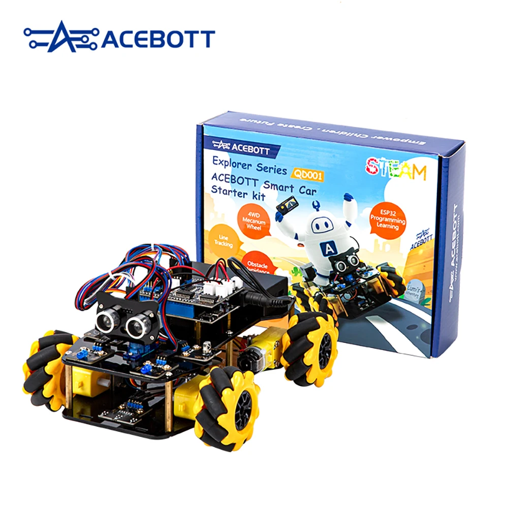 ACEBOTT ESP32 IoT WiFi Wheel Programmable Obstacle Avoidance Tracking Scratch Coding Starter Smart Robot Car kit for Arduino