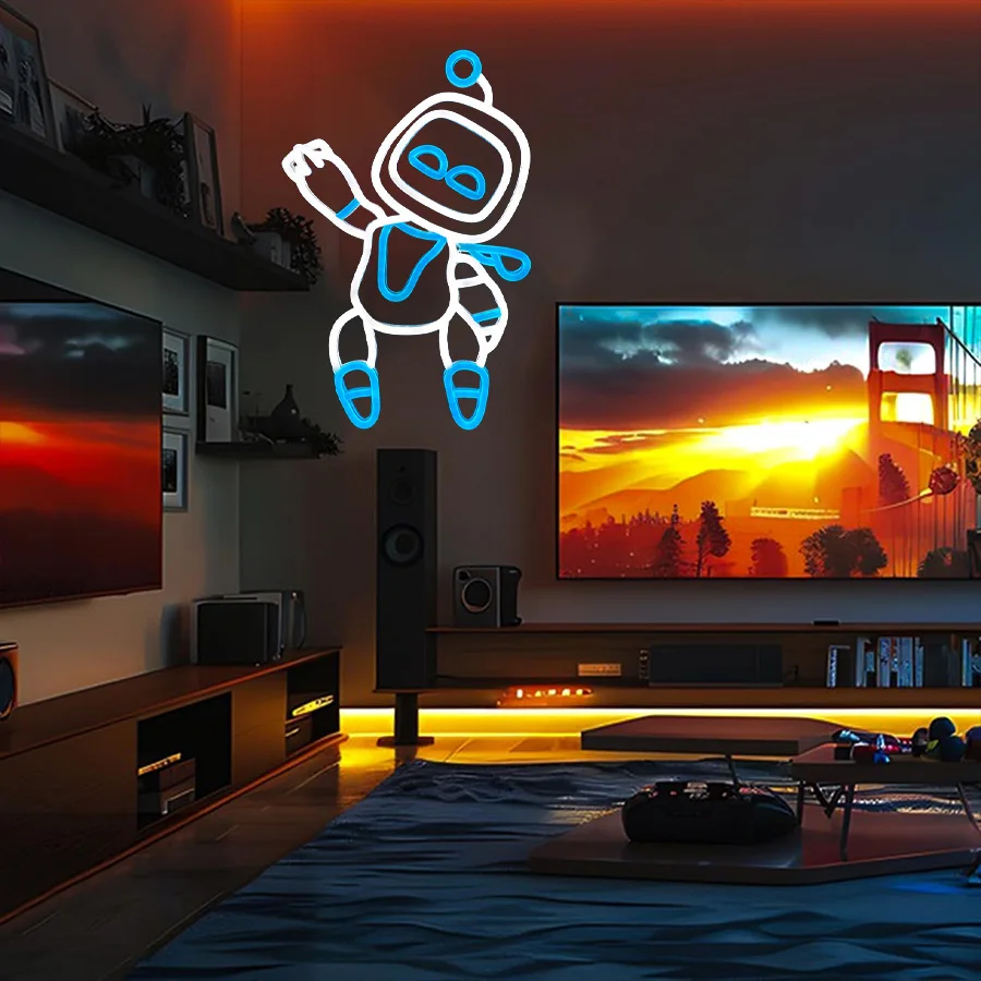 Astro Robot Neon Sign, Wall Lamp In Gamer Area, Usb Powered, Led Lights Decor In Man Caves, Bars And Bedrooms, Easy To Hang.