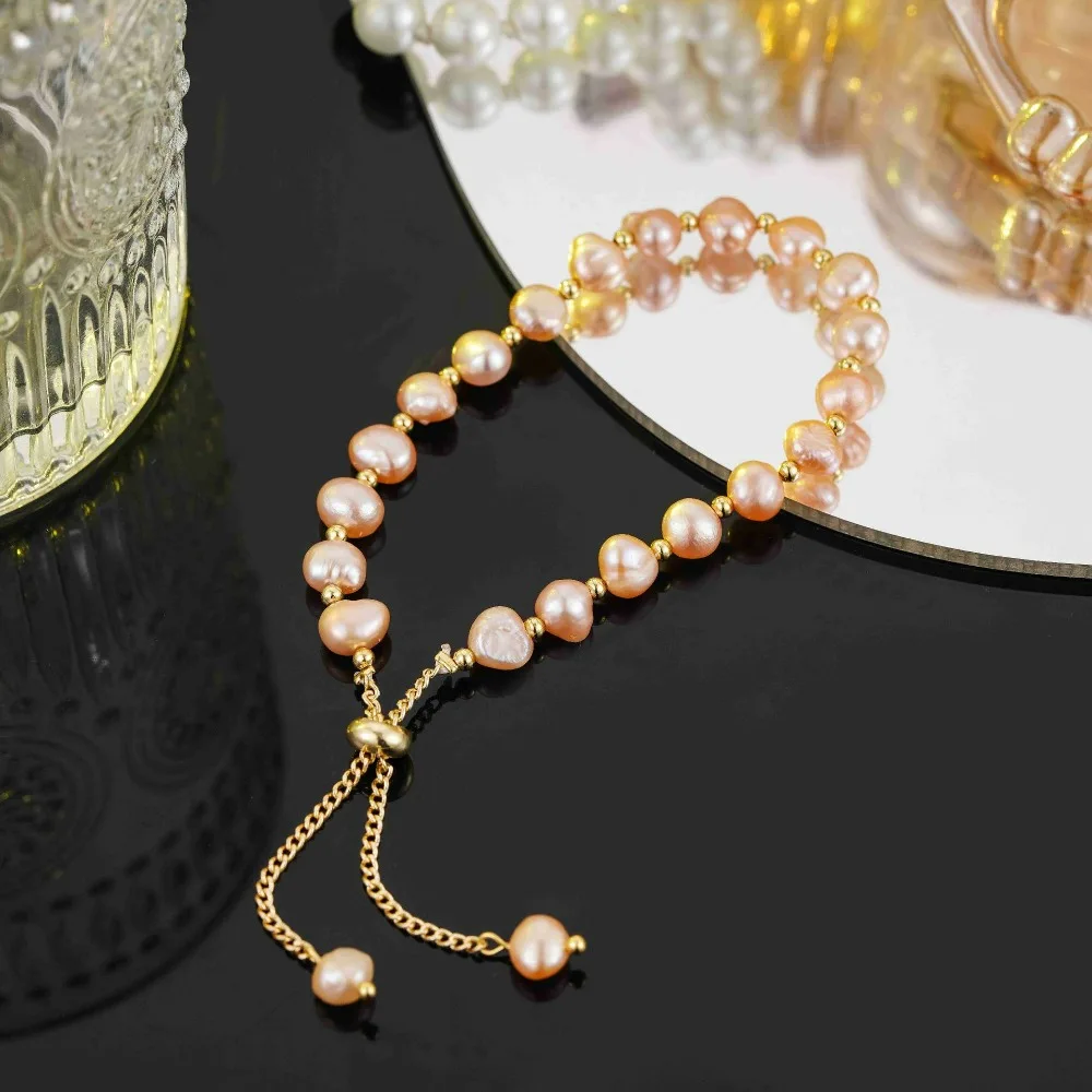 

Irregular Special-shaped Pink Freshwater Pearl Strand Bracelet Sweet Bracelet Internet Celebrity Style Handmade Pearl Hand Craft