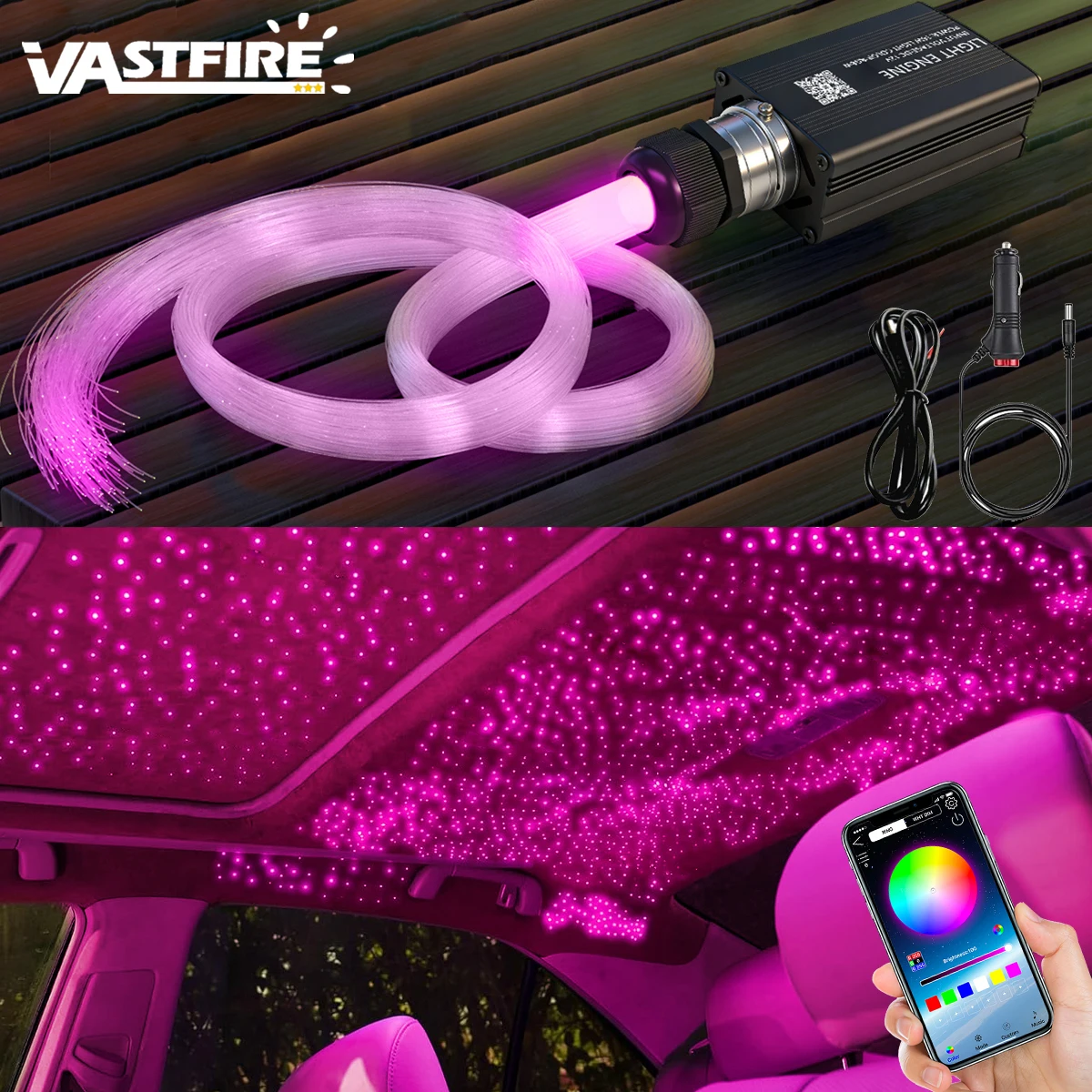 

Small Size 16W Sound Activated Fiber Optic Light Source RGBW Light Box Engine Diver APP/Remote Control Music Sensor Mode for Car Home Star Ceiling Light Effect Decoration