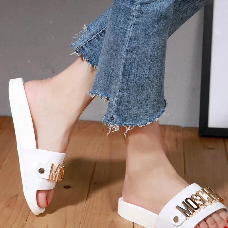 Fashion Women's Slippers 2024 Summer Net Red Slippers European and American Style Non-slip Simple Outside Wear Letter Slippers