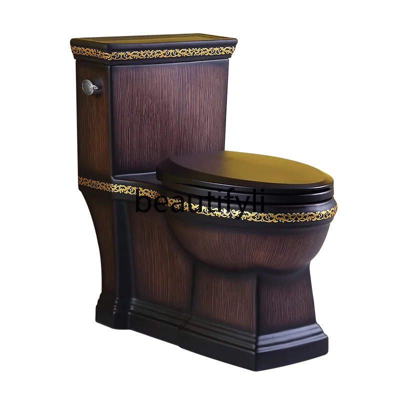 High-end black personalized toilet siphon one-piece ceramic color wood grain retro