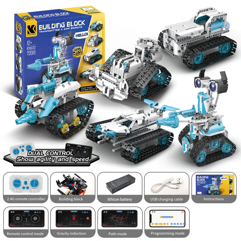 Technical Intelligent Robot K96132 APP Remote Control Building Blocks Bricks Programming USB Gift Sets Toys Construction Kids