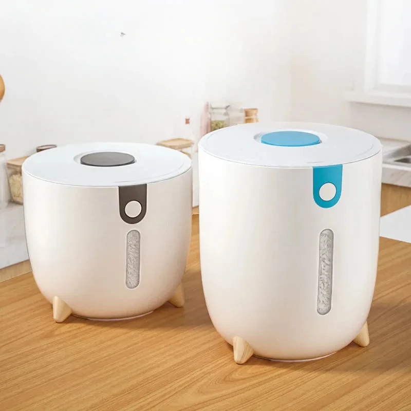 

Round Shape Rice Bucket 10-20lbs Capacity Premium Quality Grain Storage Box Kitchen Flour Organizer with Tight Lid Anti-insect