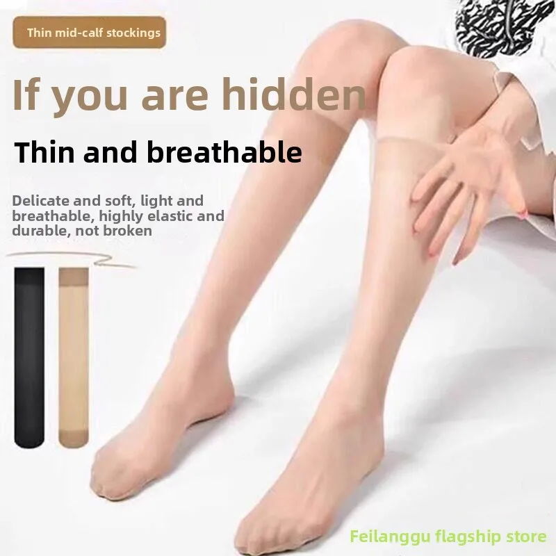 

Women's Summer Thin Long Tube Anti-Slip Socks Crystal Beautiful Leg Socks Bare Leg Tool Color Meat Traceless Socks Flying Blu...