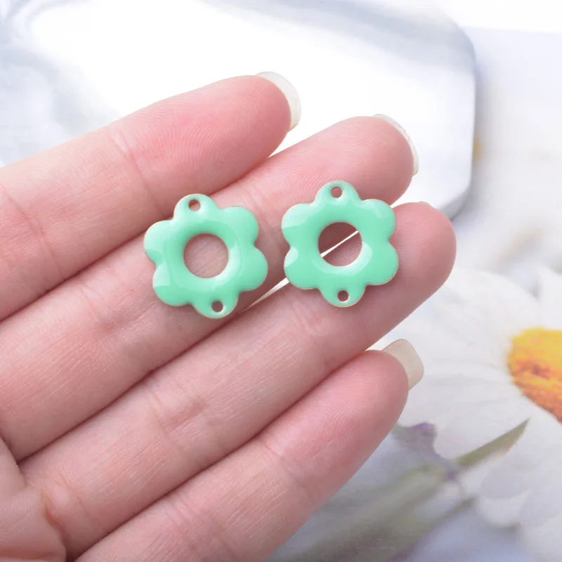 10 Stück Kupfer-Emaille Doppelloch-Blumenverbinder Anhänger Zweiseitige Öltropfen-Charms DIY Schmuck Armband Halskette Herstellung – Detail 6
