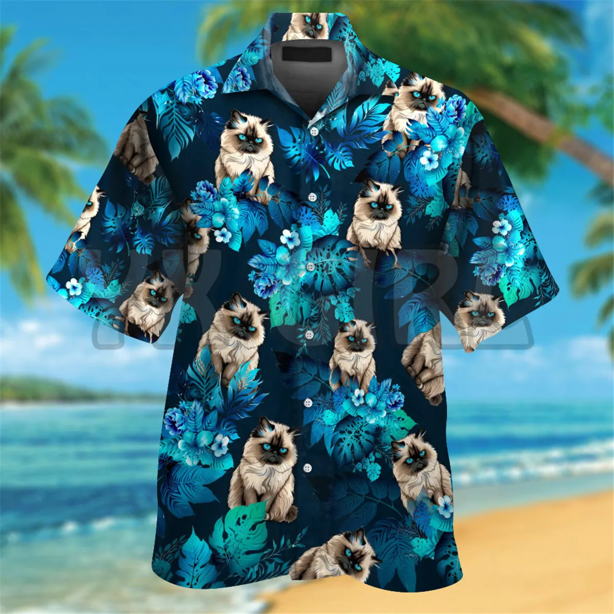 Himalayan Cat Funny Hawaiian Shirt 3D Printed Hawaiian Shirt+Beach Shorts Summer Tops