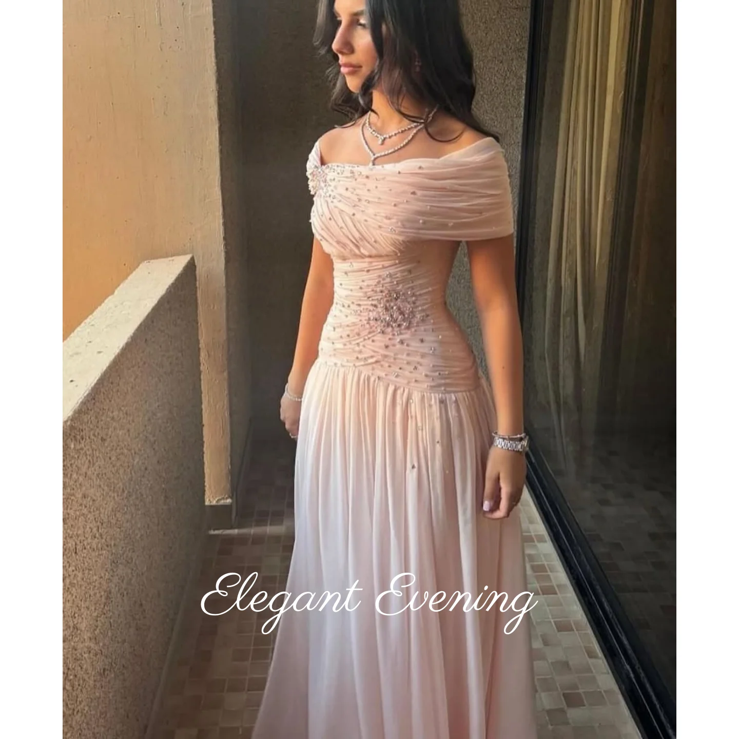 

Винтажное милое розовое вечернее платье с рюшами, платье для выпускного вечера по индивидуальному заказу, жемчуг и бусы, Элегантные вечерние платья в Саудовской Аравии для торжественных случаев